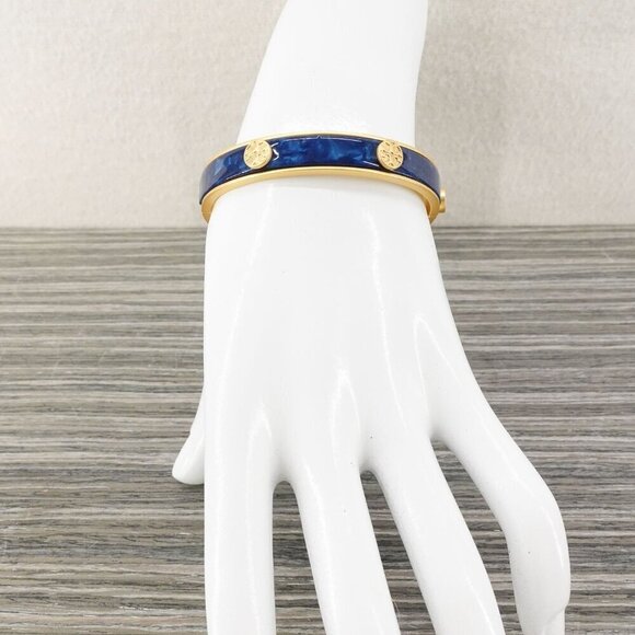 Tory Burch Miller Semiprecious Hinge Studded Bracelet Lapis Blue OS - Picture 4 of 14